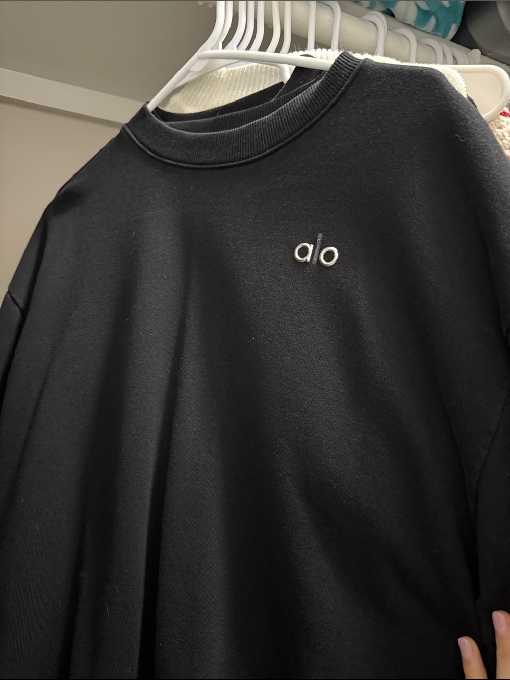 ALO Yoga Women’s Black Crewneck with Small Embroidered Logo